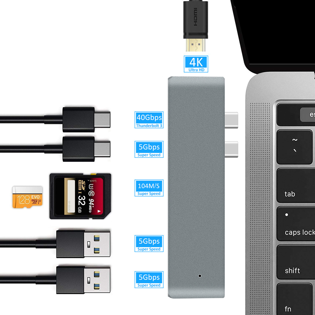 7-in-1 Dual Type-C to HDMI Dock USB 3.0 Hub Converter - Image 2